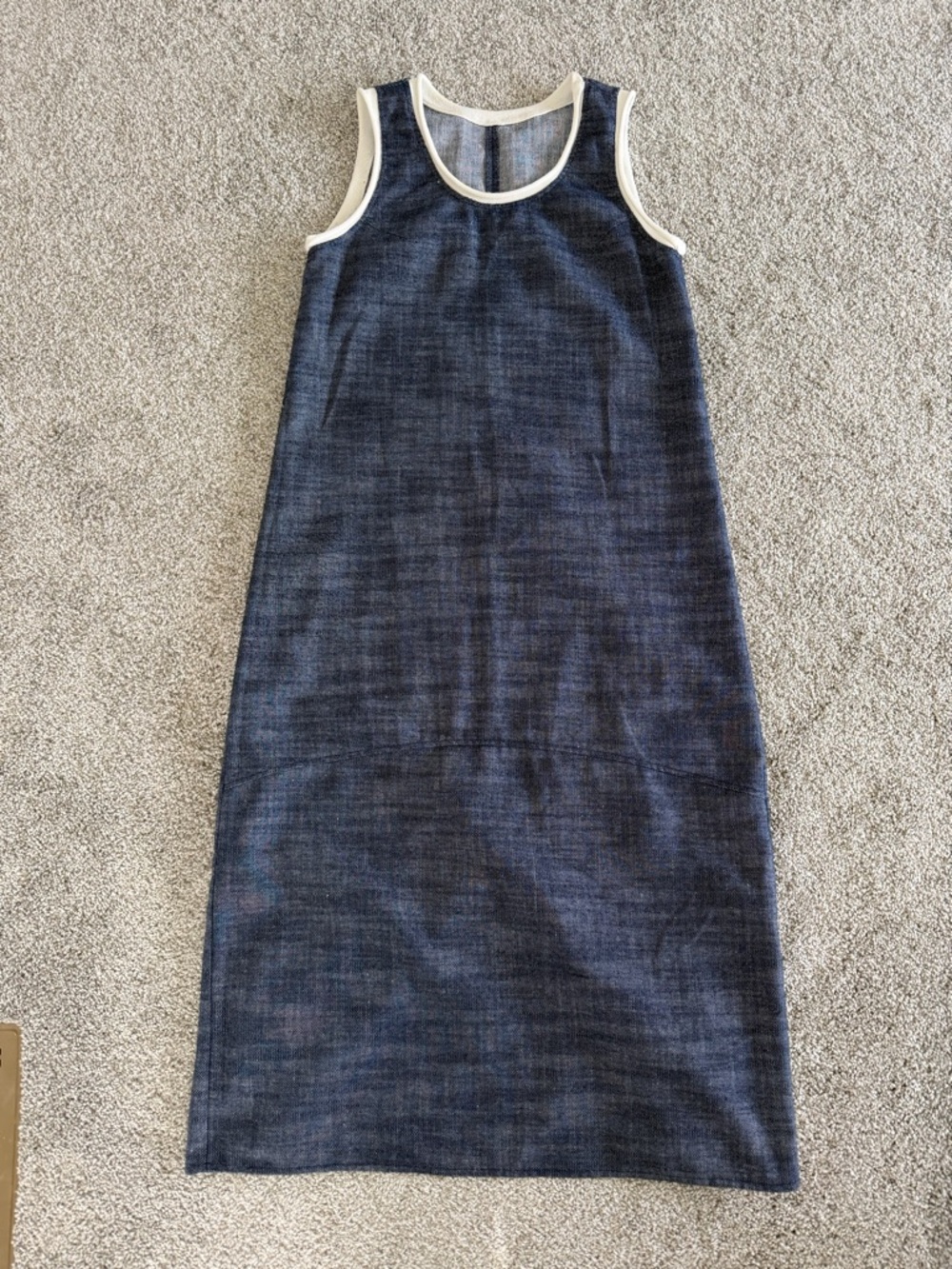 Minimalist Dark Blue Heathered Maxi Dress - Contrast Trim Sleeveless